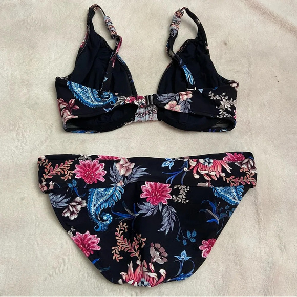 New! SET Seafolly Water Garden Bikini Top Bottoms Floral Black NWOT 28556 - Picture 4 of 12